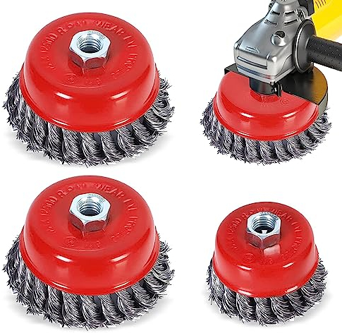 mizikuu 4PCS Brosse Conique pour Meuleuse D'angle, Brosse Métallique Nettoyage 75 mm et 100 mm Brosse de Ponçage Accessories pour Clean for Metal