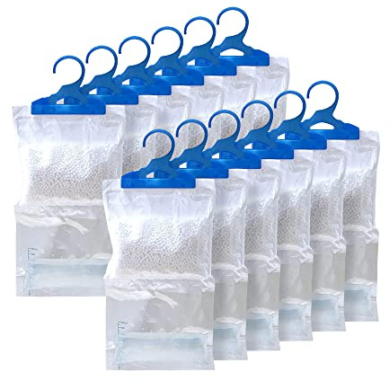 Wardrobe Hanging Dehumidifier With Strong Hook & Leak Proof Storage Bag Perfect For Stop Damp, Mildew, Mould & Condensation For Wardrobe, Kitchen, Bedroom, Basement, Office etc (Pack of 12)