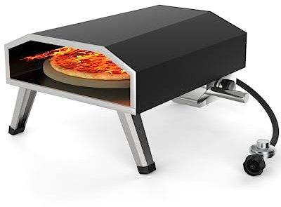 RIEDHOFF Horno de pizza de gas para exteriores de 16 pulgadas, rotación automática, patas plegables, portátil, 537.8 °C 8000 W [horneado rápido] [acero inoxidable] parrilla de pizza giratoria para