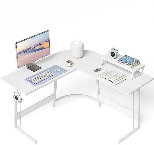 CubiCubi L Shaped Gaming Desk Computer Office Desk, 120 cm Corner Desk with Large Monitor Stand for Home Office Study Writing Workstation, White