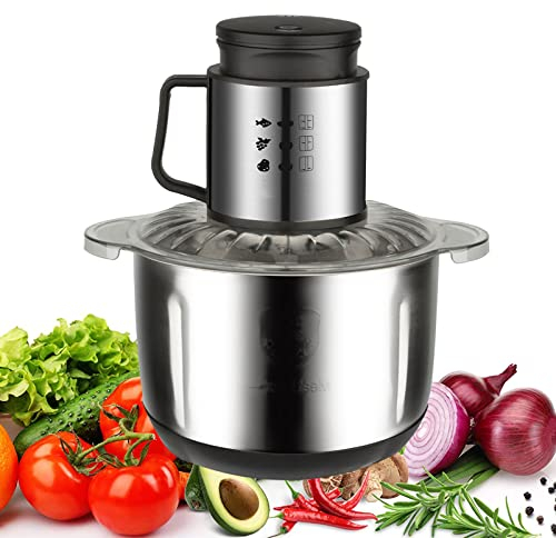 GCCSSBXF Mini frullatore da cucina – Ciotola in acciaio inox, 6 lame a due livelli, 2 velocità, ideale per alimenti per bambini, potente robot da cucina di marca affidabile (1000 W)