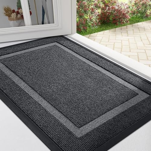 Homaxy Door Mat, Rubber Backed Non Slip Door Matts Indoor, Dirt Trapper Absorbent Mats, Washable Front Doormat Outdoor, Heavy Duty Floor Mat for Entrance, Kitchen and Garden, 43 x 76 cm, Grey