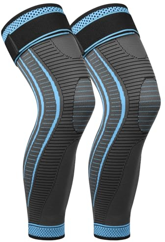Ruilala Kniebandage Lang Kniestütze Kompression Atmungsaktiv für Männer Damen 2 Stück Lang Knieschützer Einstellbar für Laufen, Sport, ACL, Arthritis, Meniskus (XXL, blau)