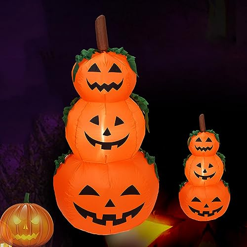 Fabater 3,9 Fuß Aufblasbare Halloween Kürbis Dekoration, 3 Gestapelte Kürbisse in die Luft Sprengen, Aufblasbare Kürbislaternen Stapelleuchte für Drinnen und Draußen Halloween