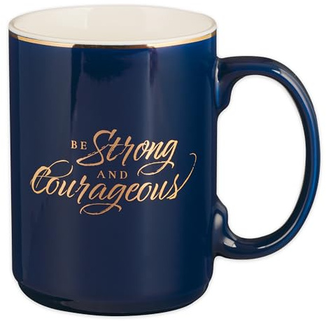 Be Strong and Courageous Navy Ceramic Coffee Mug - Joshua 1:9