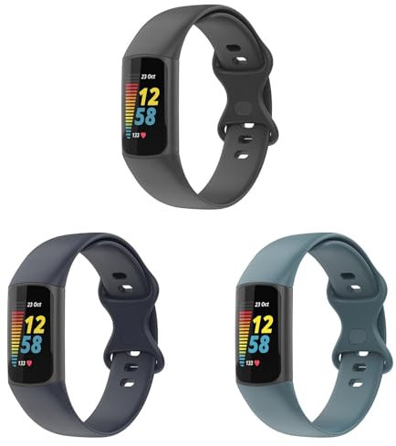 Correas compatibles con Fitbit Charge 6/Charge 5, paquete de 3 pulseras de repuesto ajustables de TPU suave para rastreador de actividad Fitbit Charge 6,, Large, Metal