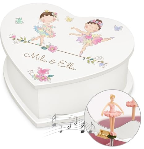 Maverton Herz Schmuckkästchen mit Aufdruck - Schmuckschatulle mit Spieluhr Ballerina - Musikschmuckdose in Herzform für Mädchen - Jewelkeeper zur Taufe - zur Erstkommunion - zum Geburtstag - Tänzerin