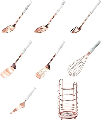 Utensilios De Cocina Juego De Utensilios De Cocina De Oro Rosa Con Soporte Utensilios De Cocina Modernos Cuchara Agitadora Antiadherente Espátula Turner Utensilios De Cocina De Acero 8 Piezas Herr