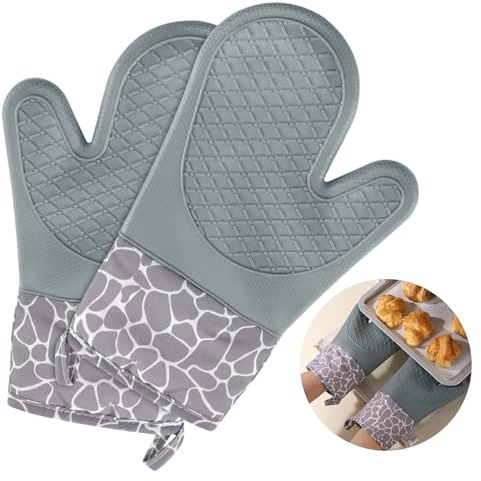 Silicone Oven Gloves, Heat Resistant Silicone Oven Mitts Baking Gloves, Premium Non-Slip Kitchen Cooking Gloves, Air Fryer Oven Gloves, Kitchen Cooking Accessories(Grey)