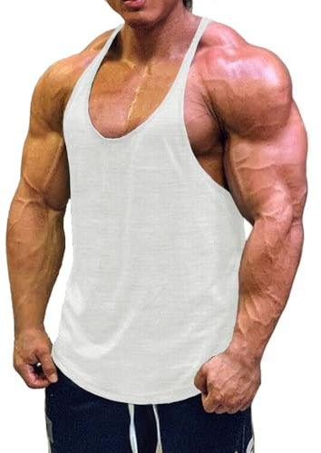 Muscle Cmdr Herren Workout Stringer Tanktops Y-Back Gym Fitness Trägershirt,Männer Muskelshirt Training Achselshirt Sport (Weiß,S)