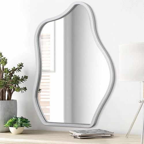 Lzuso Asymmetrischer Spiegel mit modernem Holzrahmen - Einzigartige Form, perfekt für Wohnzimmer, Schlafzimmer, Badezimmer, Flur oder Eingang - Klein