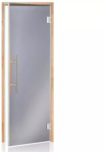 Amilano Saunatür BENELUX Magnet Hochwertige Glastür 8mm inkl. Zarge Vollholz Leicht Einstellbar DIN Links Rechts (70x210, Erle/Grau)