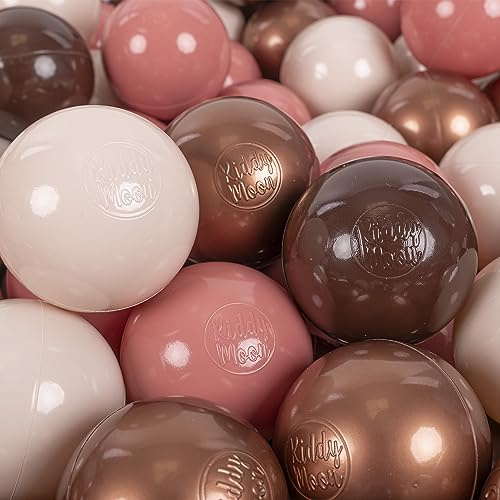 KiddyMoon 300 Bälle/7Cm Kinder Bälle Spielbälle Für Bällebad Baby Einfarbige Plastikbälle Made In EU, Braun/Kupferrot/Pastellbeige/Lachsfarben