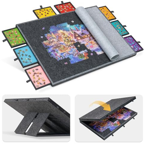 Lavievert 2000 Piece Tilting Jigsaw Puzzle Board Age 12+ with 8 Colorful Drawers & Cover, Foldable Jigsaw Puzzle Table with 4 Angle Adjustable Built-in Easel/Stand, Lightweight Tables for Adults