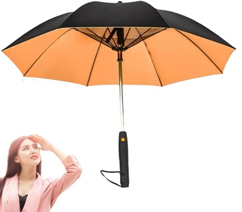Sombrilla con ventilador incorporado, paraguas con ventilador y nebulizador | Paraguas refrescante,Sombrilla portátil con ventilador y caballero para viajes de verano, playa, golf, spor, Color naranja