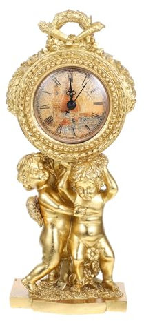 Luxshiny Amor-Figur Vintage-Tischuhr Batteriebetrieben Rustikale Kaminuhr Tickt Nicht Leise Schlafzimmeruhr Für Kaminsims Regal Schreibtisch (Keine Batterie)