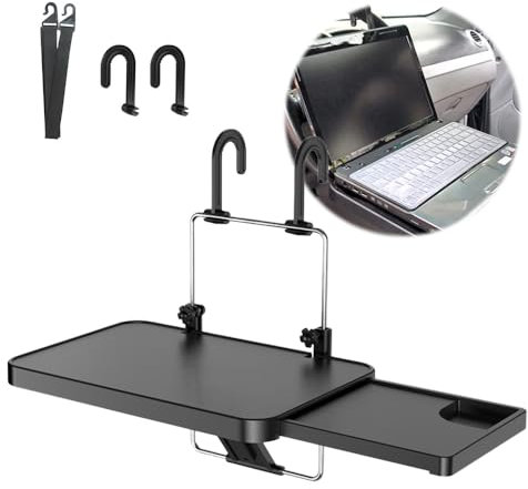 Hojalis Steering Wheel Tray, Steering Wheel Table with Hooks, Adjustable Car Laptop Holder, Back Seat Headrest Tray, Car Steering Wheel Trays for Food, Drinks and Laptops (Black)