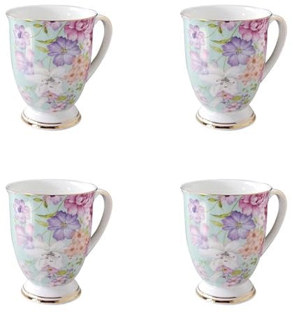 Ceramic Coffee Mugs Set of 4-11 oz/312 ml Bone China Floral Tea Water Cups - Tea Coffee Latte Cappuccino Home Kitchen Office Gift Mugs Set