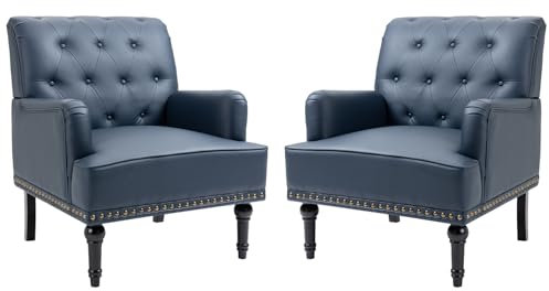 Sepnine Kunstleder Lounge Sessel,Bequemer Eleganter Couchsessel,Klassischer Einzelsessel mit Nieten und Holzbeinen für Wohnzimmer Schlafzimmer,150 kg belastbar,2er Set