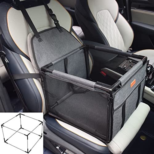 GoBuyer Waterproof Pet Dog Car Seat Booster Carrier Box and Basket with Seat Belt Harness Restraint for Puppy Cat Travel (Grey, Standard 40x40cm)