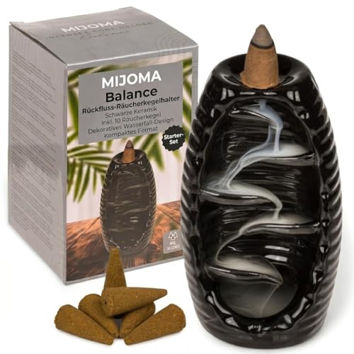MIJOMA Reflux - Porte-encens en céramique noire - Pour la relaxation et la méditation - Équilibre, 12,5 x 7,5 cm