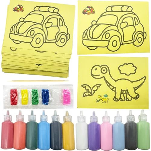 JMZLLRX 32 Kit de Cartes de Peinture au Sable, 12 Bouteille de Sable Art, Kit D'Art sur Sable avec 20 Feuilles de Cartes de Peinture au Sable, Kit de Bricolage au Sable pour Le Dessin, La Peinture