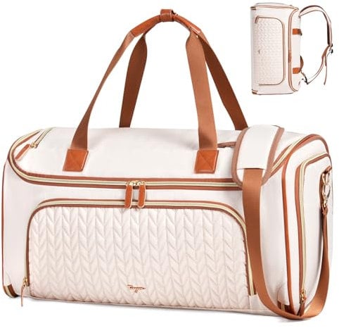 Tonyeee Kleidersack Reisetasche 4 in 1 Anzugtasche Herren Damen Weekender Herren Faltbare Anzug Reisetasche mit Rucksackfunktion Handgepäck Tasche Kleidersack Reise Garment Bag Beige