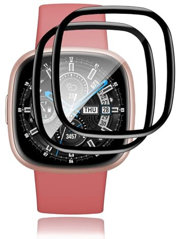 2 Stück 3D Schutzfolie für Panzerglas für Fitbit Versa 4/Fitbit Versa 3/Fitbit Sense 2/Fitbit Sense, 0.33mm 9H Panzerfolie Fingerabdruck Hochempfindliche Versa 4 Displayschutz, HD Versa 3 Schutzglas
