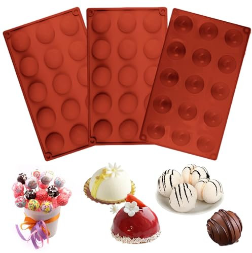 3 Pièces Moule Demi Sphere Silicone, Moules en Silicone Hémisphérique de 3.8 cm avec 15 Cavités, Antiadhésifs Moule silicone Demi Sphère pour Bombes de Chocolat Chaud, Gâteaux, Gelée, Pudding, Mousse