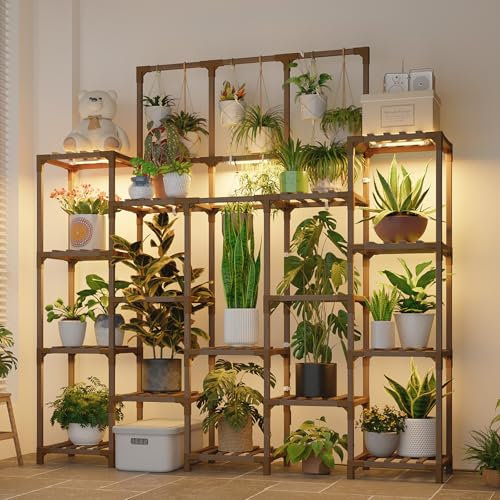 GENTINGBRO Pflanzenständer für den Innenbereich mit Wachstumslicht, 14 Ebenen, großes Pflanzenregal für Zimmerpflanzen, robustes Pflanzenregal für Wohnzimmer, Terrasse, Dekoration