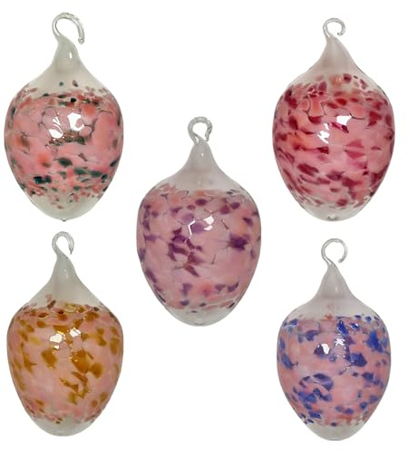 Lauschaer Glas Ostereier aus Glas mit Granulat Verschiedene Größen und Sets mundgeblasen handgeformt (5, opalrosa mit 5 Farben)