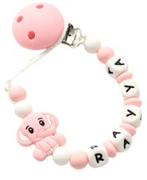 Personalised silicone Dummy Clip Pink Elephant
