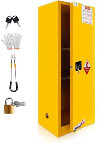 QMNUZCFD 80 Liter gelber Lagerschrank for brennbare Stoffe, feuerfester Stahlschrank mit verstellbaren Einlegeböden, for gewerbliche, industrielle und Private Nutzung, 165 x 59 x 46cm