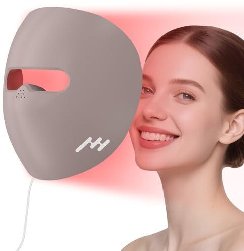 Rotlichtlampe Gesicht, Hottoerak 660nm & 850nm Silikon LED Maske Gesicht, 5 Helligkeitsstufen & 10/15/20Minuten Timer Lichttherapie Maske für Gesicht