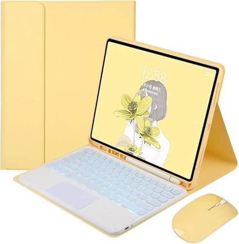 Funda con teclado para iPad (A16) 11a Generación 11 Pulgadas 2025 y 10ª Generación 10,9 Pulgadas 2022, Teclado Bluetooth Magnéticamente Desmontable con Touchpad,Amarillo