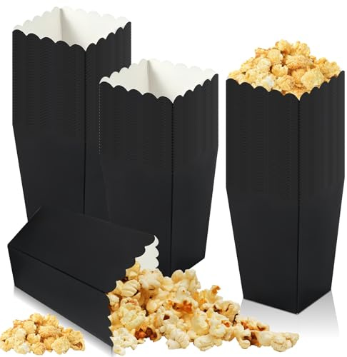 100 Stück Popcorn Tüten: Popcorn Boxen, Wiederverwendbar PopcornKarton Tüten, Party Papiertüte, Kleine Popcorntüte, PopcorntüTen Snackbox für Filmabend, Geburtstagsfeier, Weihnachten(Schwarz)