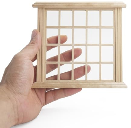Odoria Puppenhaus Fenster Wichtel Miniatur: 1/12 Maßstab Fensterrahmen Vintage Viktorianisch Möbel Holz für Diorama Handwerk - Mini Bauteile Gebäude Modell DIY Unlackiert Quadratisch 20 Gitter