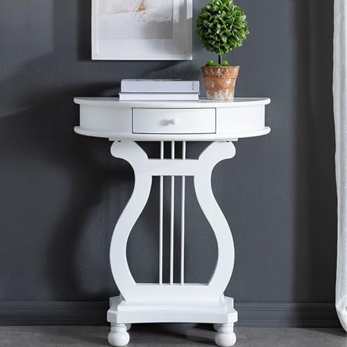 ZDFTGKM Console Demi-Lune en Bois Massif, Table Demi-Cercle, Tables Demi-Lune pour entrée, Tables de Couloir avec tiroir, pour Salon (Blanc)