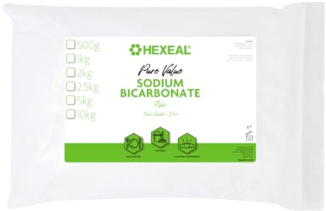 Hexeal Pure Value Sodium Bicarbonate 2kg Bag – Food Grade, Fine Powder | Baking Powder for Cooking and Baking. Ideal for Bath Bombs and Household Cleaning. Deodorises and Removes Grime