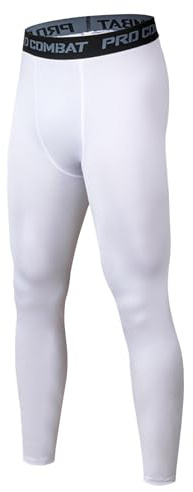 GENEMEN Herren Leggings Sport Kompressionshose Basketball Running Tights Training Laufhose Gym Radlerhose Lang (Weiß, XXL)