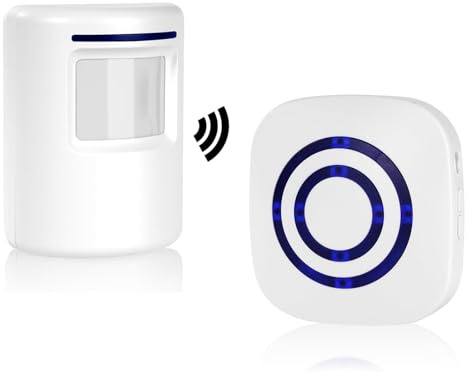 Funkalarmanlage mit Bewegungsmelder, SiegenPro Durchgangsmelder Alarm Zutrittsklingel Set mit PIR Sensor Detektor und Plug in Empfänger für Büro, Laden, Auffahrt oder Zu Hause (1 Sensor 1 Empfänger)