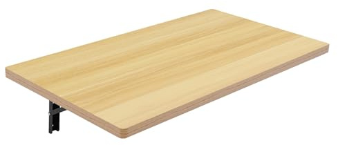 Klapptisch Wandmontiert 81x45 cm, Schreibtisch für Kleine Räume, Wandtisch aus Holz Stahl, Konsole Arbeitsplatte für Garage Küche, Wandregal mit 249 kg Tragfähigkeit (Holzfarbe)