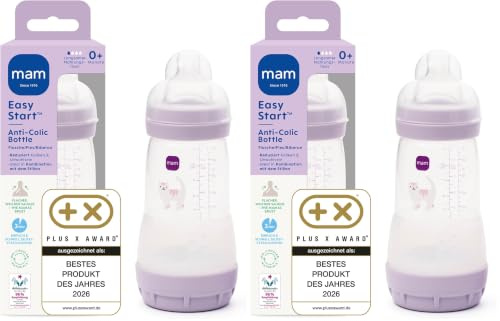 MAM Easy Start Anti-Colic Babyflasche | 0+ Monate | Milchflasche für Neugeborene | 94% Akzeptanz | Weniger Koliken | stillfreundliche Baby Trinkflasche | Sauger Gr. 1 | 260ml | Katze (Packung mit 2)