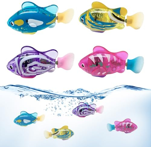 Foreverup 4 Stück Elektronischer Haustier Fisch, Robo Fisch, Elektrische Fische mit Leuchtende, Katze Interaktives Haustierspielzeug Schwimmen für Kinder, Batteriebetrieben für Kinder Haustiere Pool