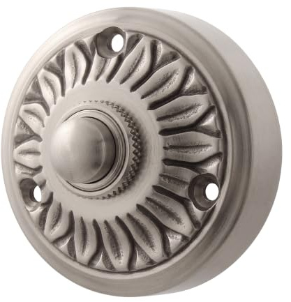 Ventano Antike Türklingel Aufputz (Ø 58mm) – Massive Messing Klingelplatte Nickel matt gebürstet – Haustür-Klingel im Gründerzeit-Stil, Handgefertigt