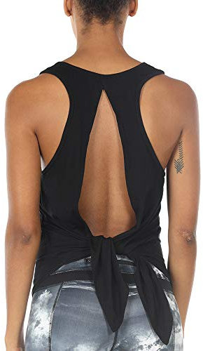 icyzone Damen Rückenfrei Yoga Tank Tops Ärmellos Sport Fitness Shirts (L, Black)