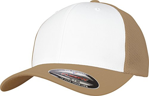 Flexfit Mesh Colored Front Unisex Kappe für Damen und Herren, Mehrfarbig (khaki/White), S/M