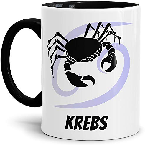 Tasse mit Design ?Sternzeichen Krebs - Kaffeetasse Innen und Henkel Schwarz/Mug/Cup - Qualität Made in Germany