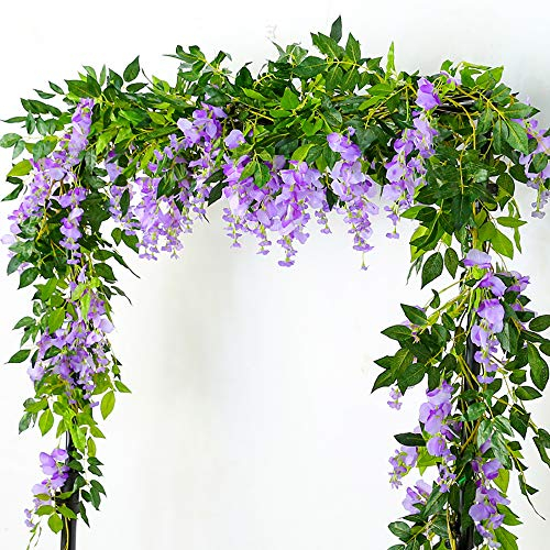 2 Stück Künstliche Blumen Wisteria,2m Künstliche Glyzinien Girlande,Künstliche Glyzinienrebe Künstliche Blumengirlande Hängende Reben Kunstpflanze Girlanden für Hochzeit Draußen Balkon Garten (Lila)