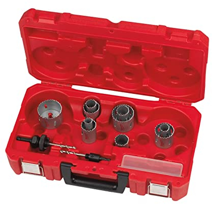 Milwaukee Estuche de 14 piezas 19, 22, 25, 29, 32, 35, 38, 44, 51, 57mm 1x Adaptador 14-30mm 1x Adaptador 32-210mm 2X Broca piloto Llave Allen